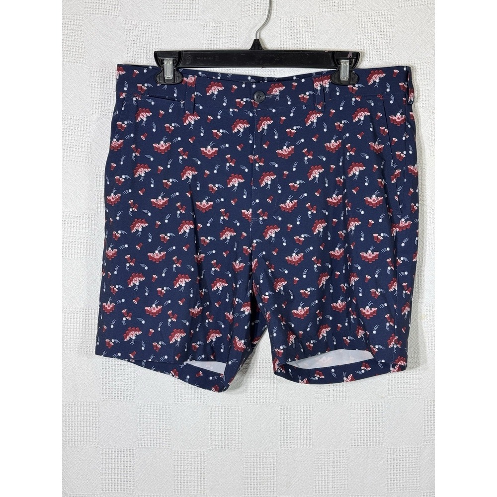 Roundtree & Yorke Performance Shorts Mens Size 34 Navy Blue Beer Pong Print